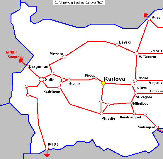 Karlovo havas fervojajn ligojn orienten, okcidenten kaj suden.